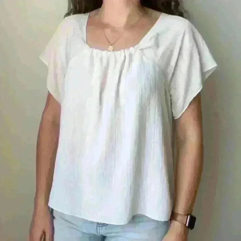 Club Monaco Women Off White Short Sleeve Blouse size S
